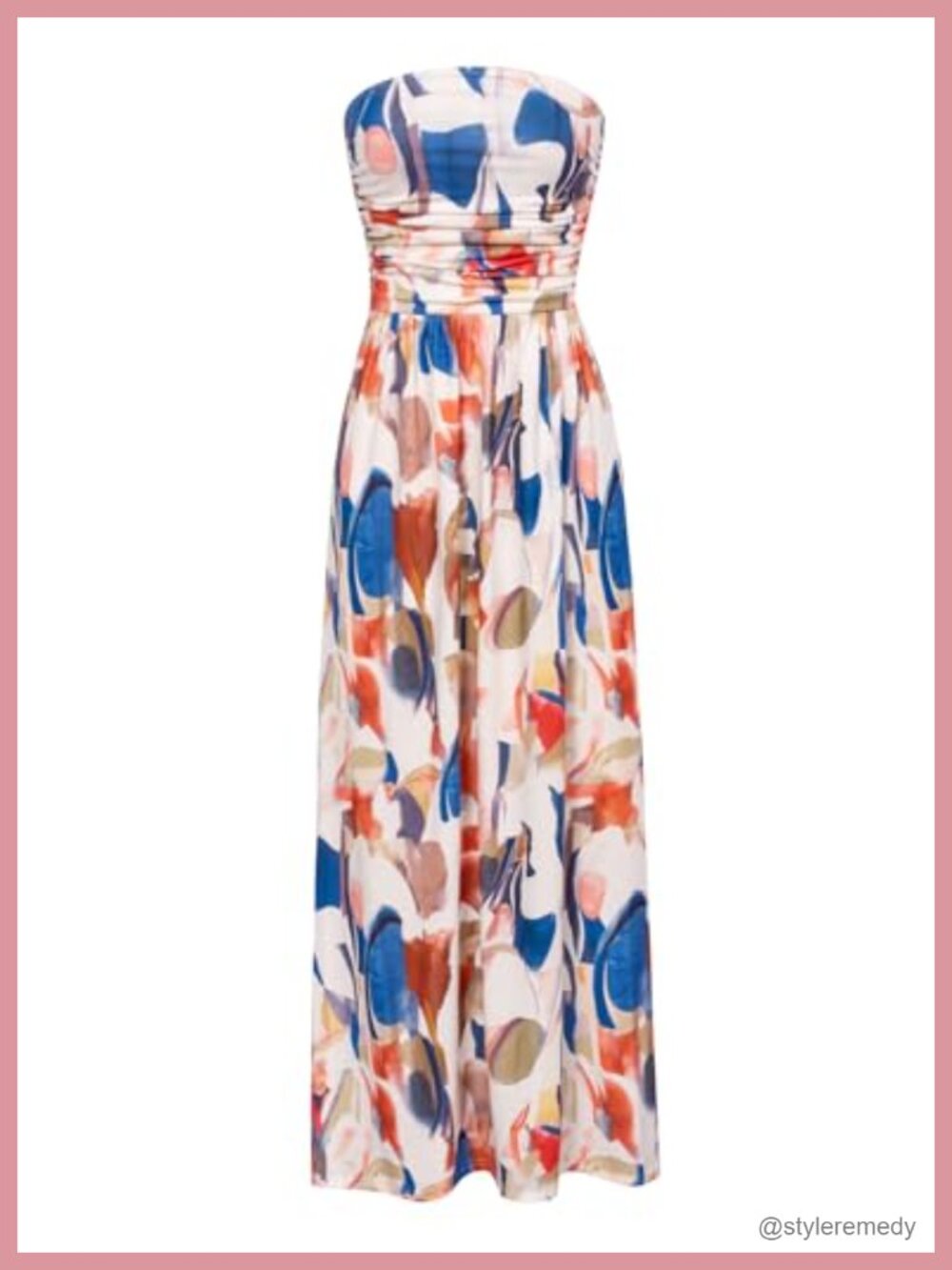 Women Strapless Ruched Maxi Dress with Pockets Casual Loose Fit
